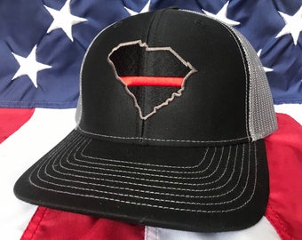 Thin red line state of SC fire fighter embroidered cap, firefighter hat, South Carolina fire fighter, thin blue line state of SC police
