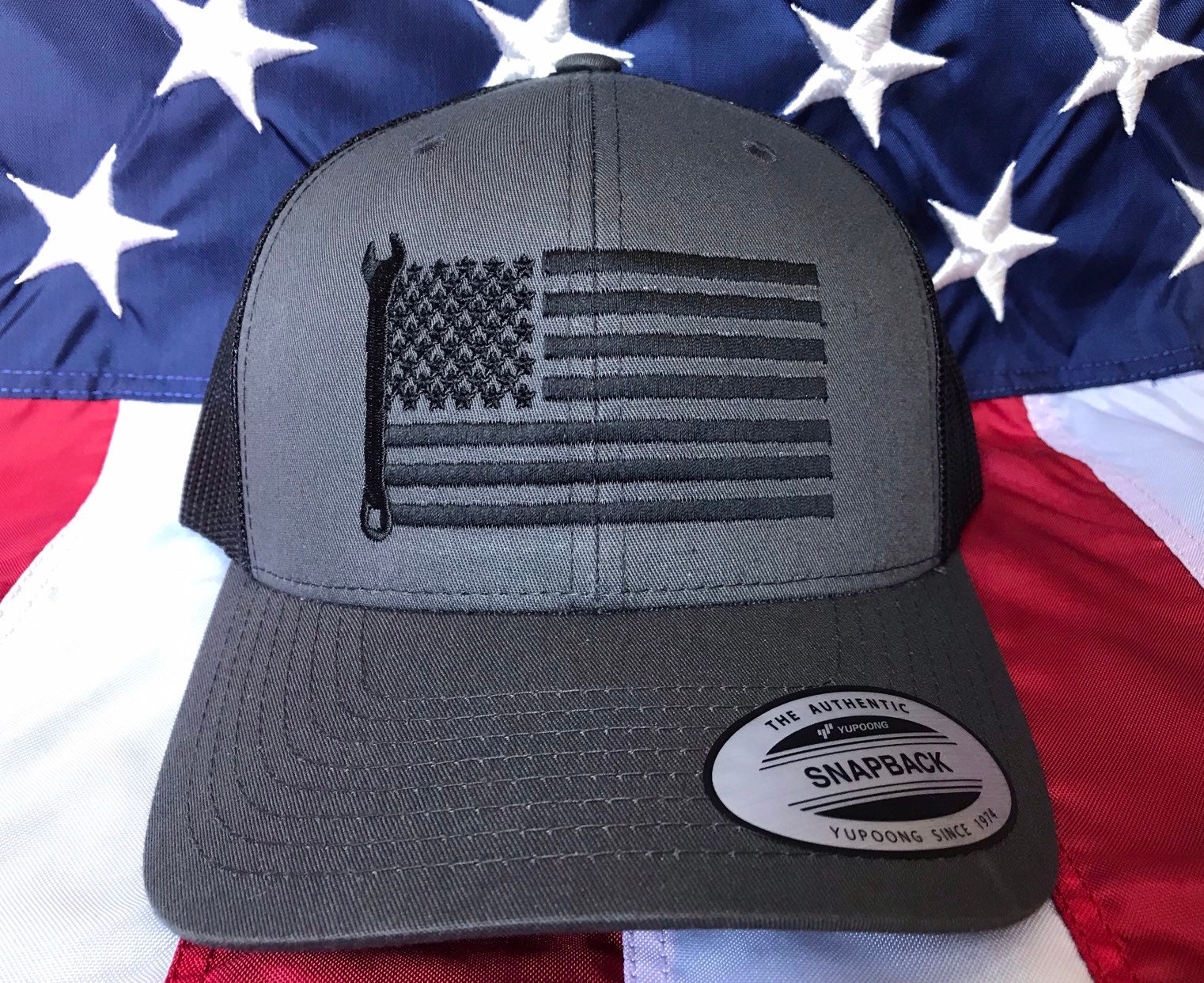 Any colors, all black mechanic flag embroidered hat, mechanic baseball