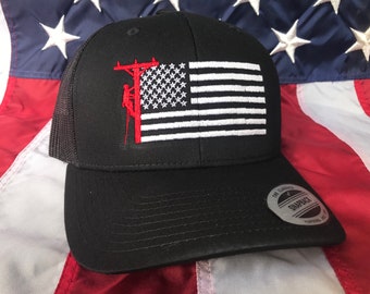 Any colors, Lineman flag embroidered hat, lineman baseball cap, lineman, custom baseball cap