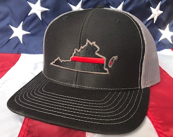 Thin red line state of VA fire fighter embroidered cap, firefighter hat, Virginia fire fighter, thin blue line state o VA police