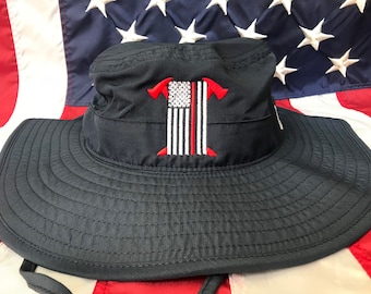Vertical flag crossed axes Boonie hat, thin red line axe flag with 3D number boonie, thin red line, boonie hat, summer, water rescue