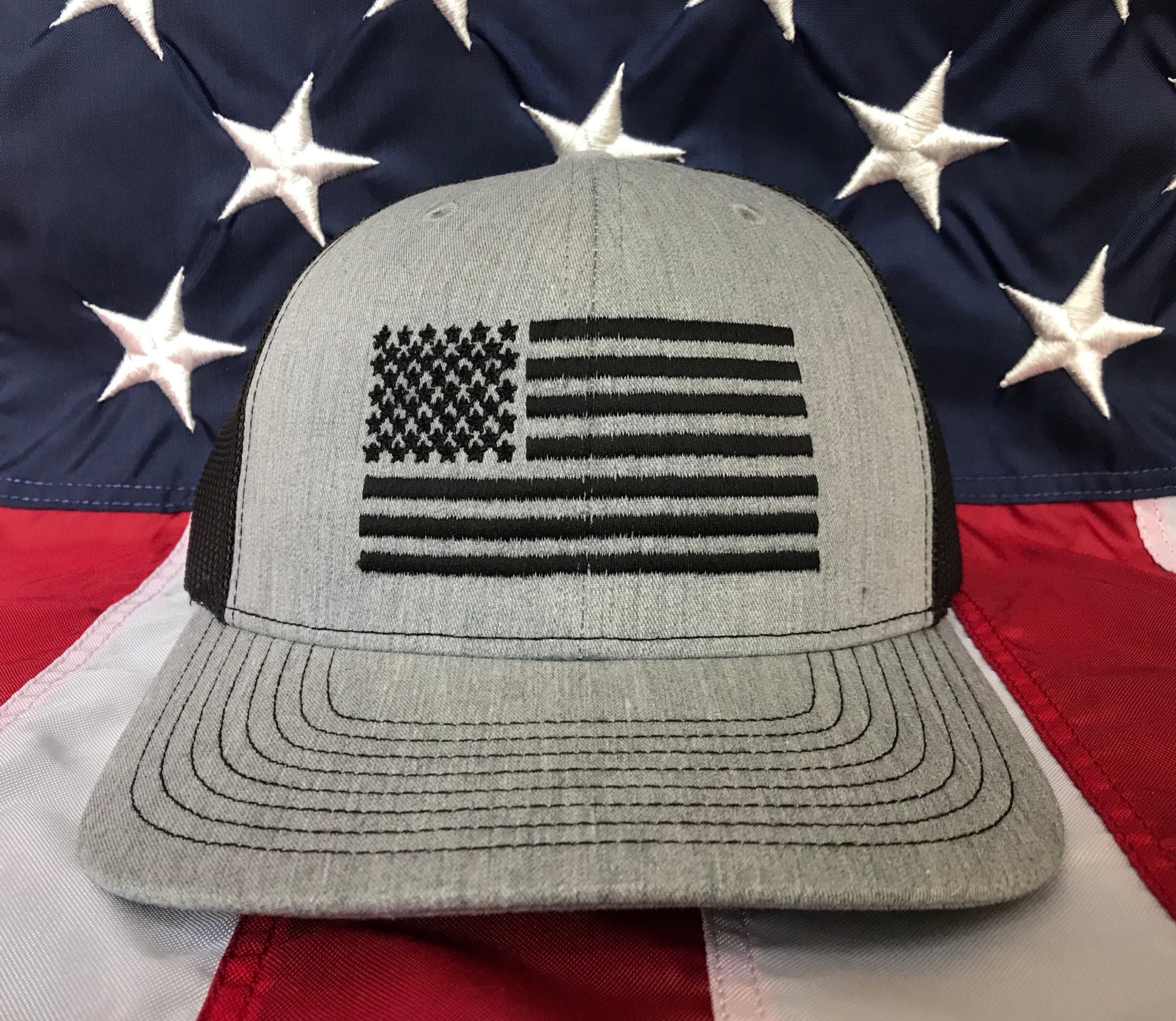 American Flag Embroidered Hat Heather Grey American Flag Hat - Etsy