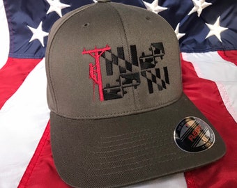 Any colors, Maryland Lineman flag embroidered hat, lineman baseball cap, lineman, custom baseball cap, MD lineman hat