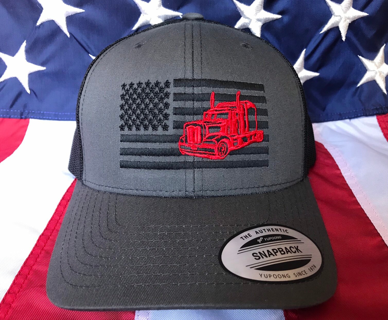 Any colors, semi truck flag embroidered hat, trucker baseball cap