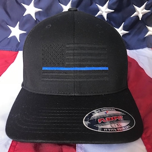 Free personalization, Men's Thin blue line police officer blacked out American flag hat, police cap, custom police officer embroidered hat