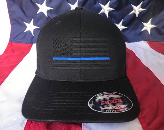 Police Officer Add Name To Back Embroidered Custom Thin Blue Line Baseball Cap Support The Blue Blue Thin Line Flexfit