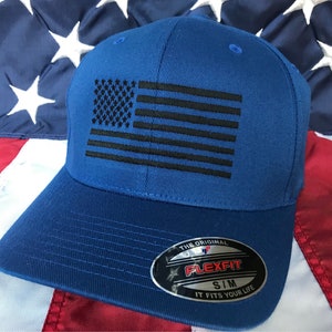 Any colors, Free personalization, black American flag royal blue hat, fire cap, flag baseball cap, fitted cap, royal blue flex fit hat, flag
