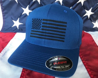 Any colors, Free personalization, black American flag royal blue hat, fire cap, flag baseball cap, fitted cap, royal blue flex fit hat, flag
