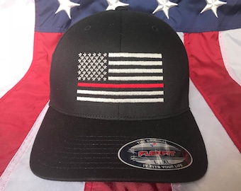 Free personalization Thin red line Fire fighter American flag hat, fire cap, custom fire fighter gift embroidered hat, firefighter hat