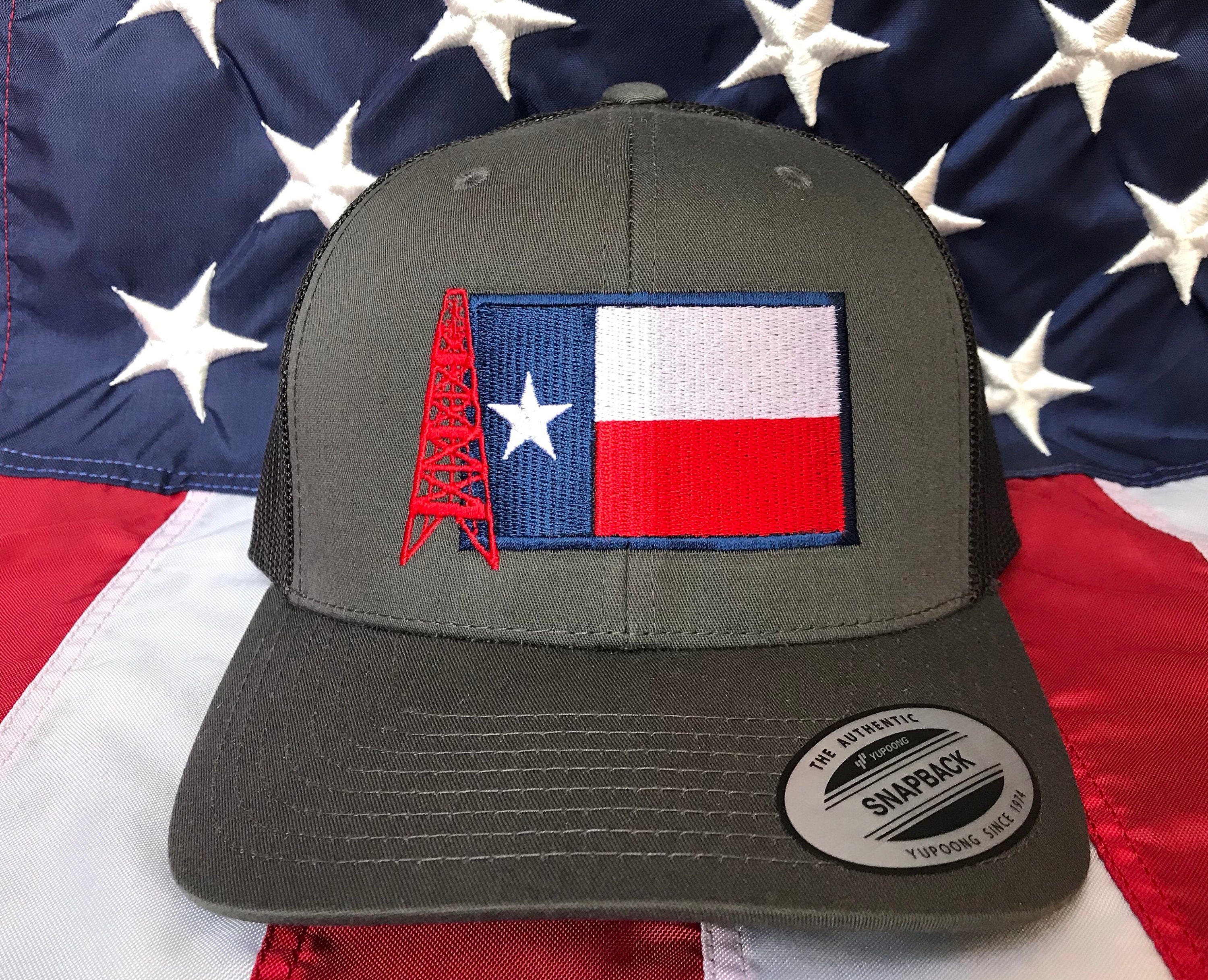 Texas oilfield flag embroidered hat, oil rig baseball cap, roughneck