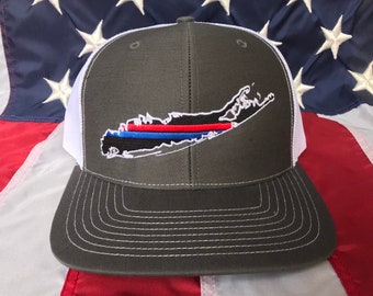 Any state, any colors- Thin red line and blue line Long Island fire fighter police embroidered cap, firefighter hat