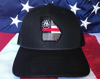 Free personalization Thin red line Fire fighter Georgia state of Ga flag hat, Ga police officer, custom fire department hat, embroidered hat