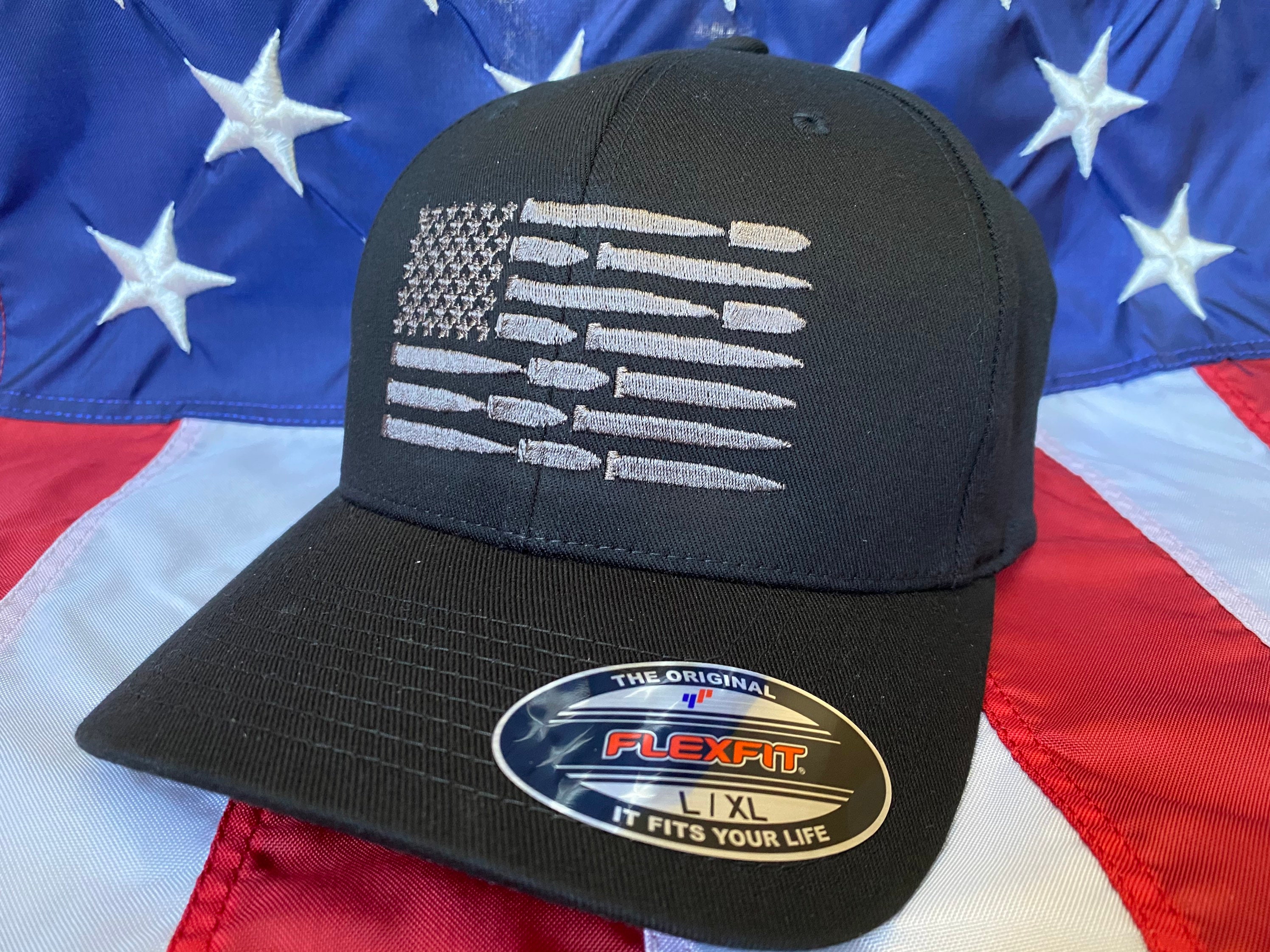 Bullet American flag hat, bullets embroidered hat, bullet flag hat