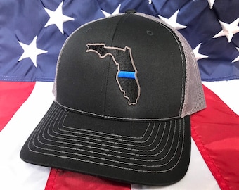 Thin blue line state of Florida police officer embroidered cap, policeman hat, Florida police, thin blue line, Florida police officer