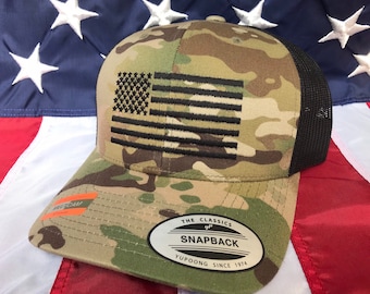 Multicam American flag hat, flag baseball cap, snapback hat, fitted cap, flex fit hat, american flag