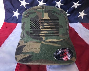 Mens, Free personalization, American flag camo hat, embroidered flag cap