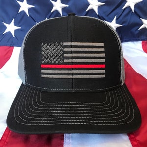 Thin red line flag embroidered hat, firefighter, fire department, firefighter gift, thin red line Richardson snapback hat