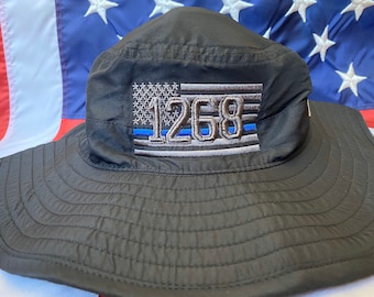 Any design, any colors! Boonie hat, thin blue line flag hat, police badge number boonie hat, summer, water rescue