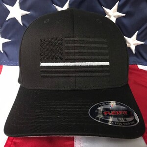 Free personalization, Men&#39;s Thin silver line Correction&#39;s officer blacked out American flag hat, police cap, custom corrections officer gift