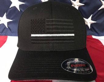 Free personalization, Men's Thin silver line Correction's officer blacked out American flag hat, police cap, custom corrections officer gift