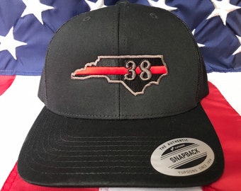 Free personalization, Thin red line North Carolina with number, Fire fighter NC thin red line with 3D number embroidered hat, fire station