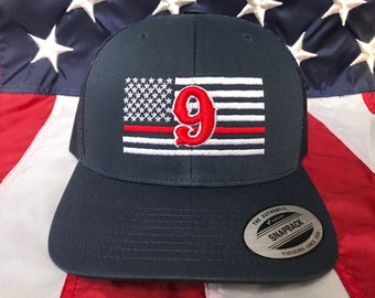 Free personalization Thin red line Fire fighter 3D number American flag hat, fire cap, custom fire department hat, station embroidered hat