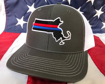 Any state, any colors- Thin red line and blue line state of MA fire fighter police embroidered cap, firefighter hat, massachusetts