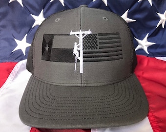 Any colors Lineman Texas flag, American flag embroidered hat, TX distribution lineman flag hat, lineman baseball cap