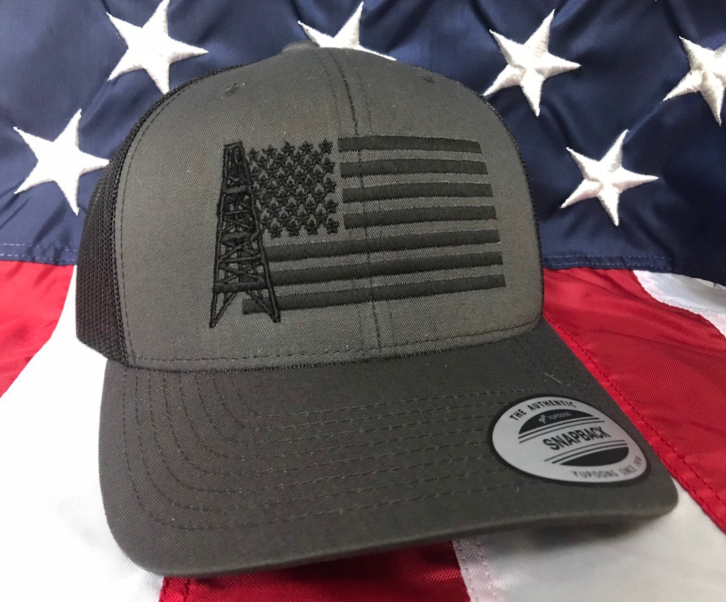 Any colors, black oilfield flag embroidered hat, oil rig baseball cap ...