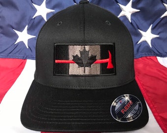 Personnalisation gratuite Hache à ligne rouge mince Pompier Chapeau de drapeau canadien, Pompier canadien, Casquette de drapeau à ligne rouge mince du Canada