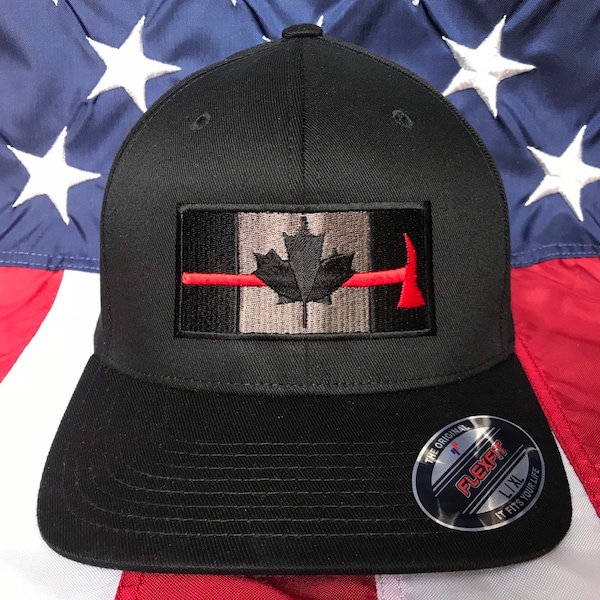 Free personalization Thin red line axe Fire fighter Canadian Flag hat, Canadian Firefighter, Canada thin red line flag cap