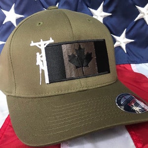 Any colors, Lineman Canadian flag embroidered olive green hat, lineman baseball cap, lineman, custom baseball cap,  lineman hat