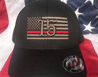 Free personalization Thin red line Fire fighter 3D numbers charcoal grey American flag hat, fire cap, custom fire fighter department