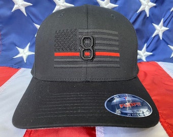 Free personalization, Thin red line hat block number station Fire fighter blacked out American flag hat, fire cap, custom firefighter dept