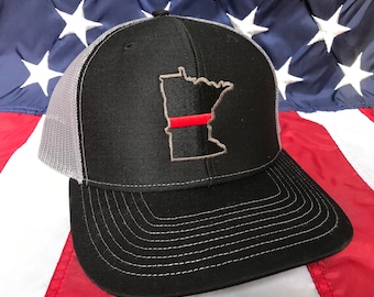 Thin red line state of MN fire fighter embroidered cap, firefighter hat, Minnesota fire fighter, thin blue line state MN police