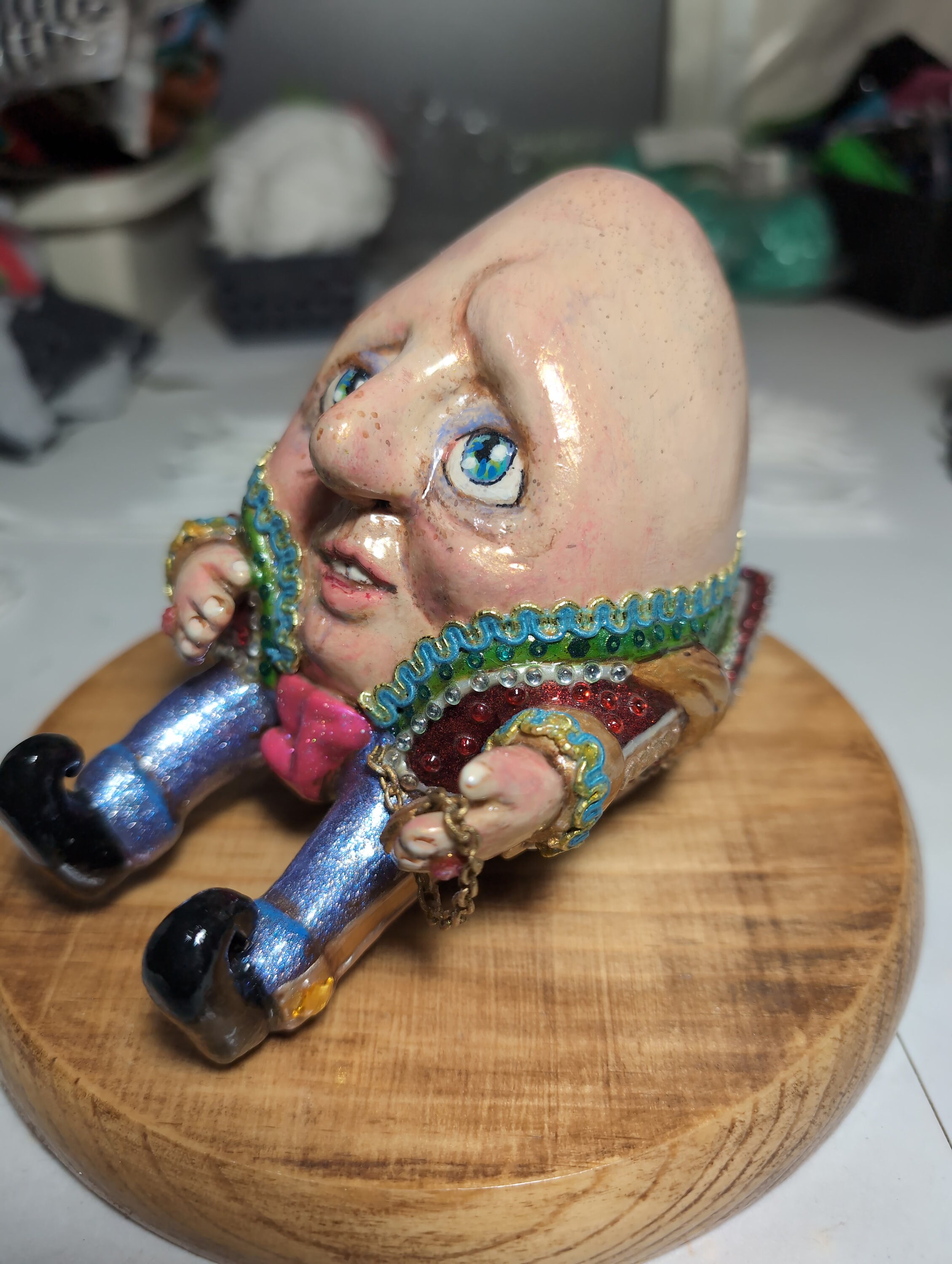 Little Cold Porcelain Humpty Dumpty With Clock. One of a Kind Handmade ...