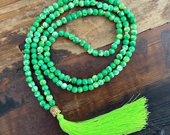Mala Necklace - Jade & Buddha, Stainless Steel