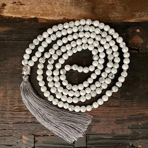 Mala Necklace - Howlite & Buddha, Stainless Steel