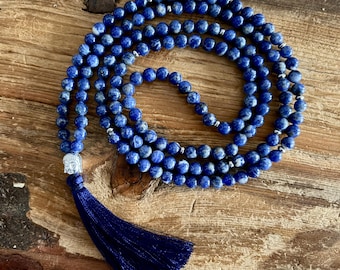 Collana Mala - sodalite e Buddha, acciaio inossidabile