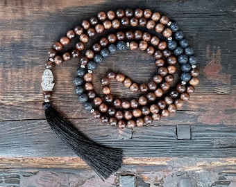 Collar Mala - Madera y Lava, Ganesha