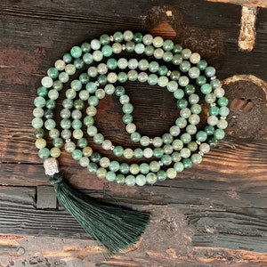 Mala necklace - Aventurine & Buddha, stainless steel