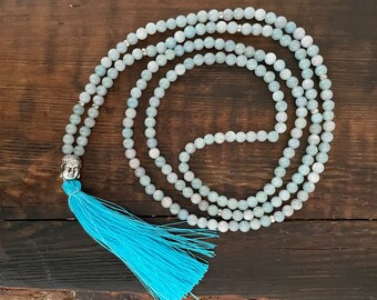 Mala Necklace - Jade & Buddha, 925 Sterling Silver