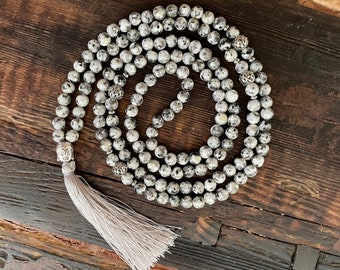 Collar Mala - Jaspe sésamo y Buda, acero inoxidable