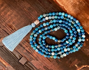 Mala Necklace - Agate & Buddha, stainless steel