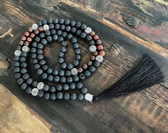 Mala Chain - Lava & Wood, Stainless Steel