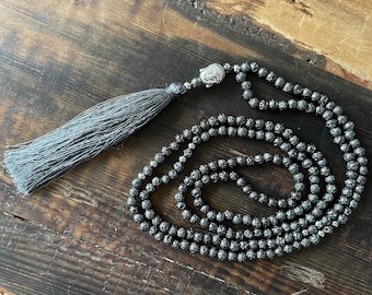 Mala Necklace - Lava & Buddha, Stainless Steel