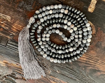 Mala Necklace - Netstone & Wood, Buddha