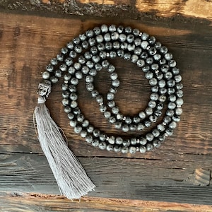Collana Mala - Labradorite e Buddha, acciaio inossidabile