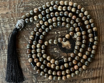 Collar Mala - madera y coco, Buda