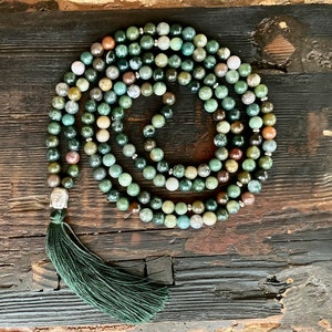 Collana Mala - Agata e Buddha, Acciaio inossidabile